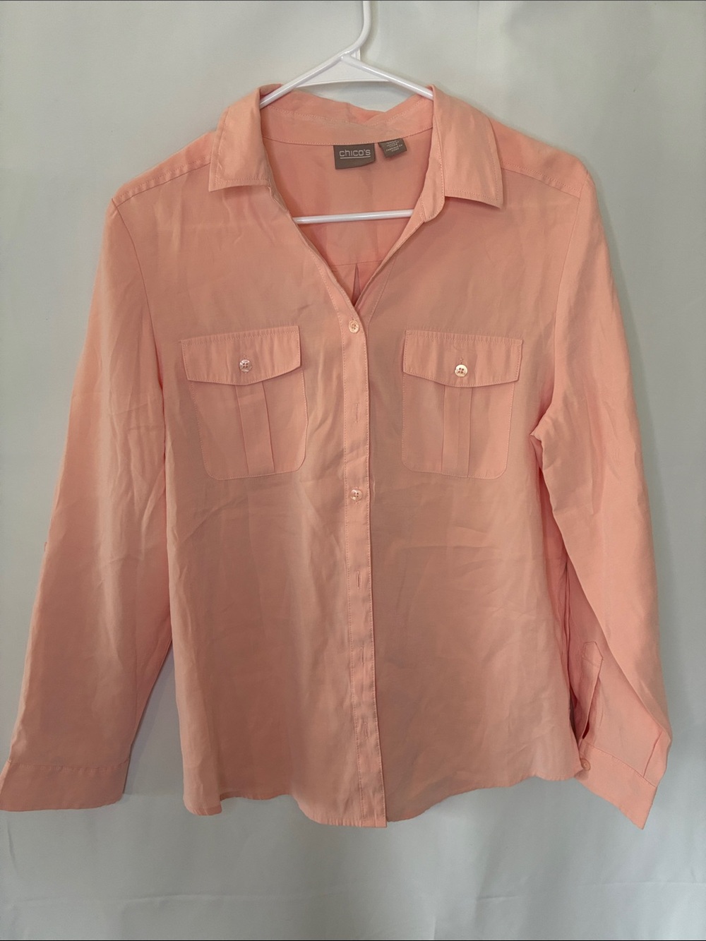 Chico's Peach Button-Front Long Sleeve Shirt